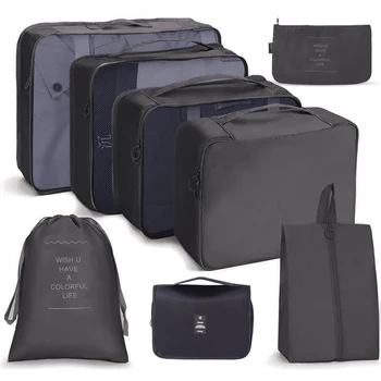 9 парчета комплект пътна чанта организатор дрехи обувки козметични чанти сгъваеми преносими багаж опаковане куб куфар спретнат торбичка