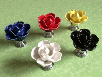 Lotus Flower Дръжки за мебели Цветни умни копчета за врати Керамичен шкаф чекмедже дръжка Начало декор скрин гардероб дърпа