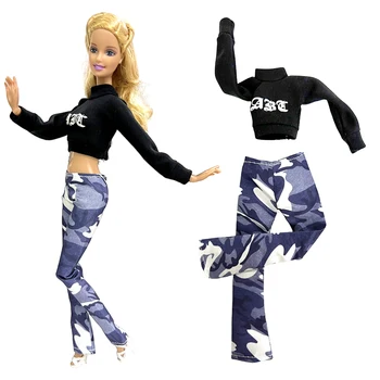 NK Официален 1 комплект Необходими танцови дрехи за готина кукла Мистериозен черен топ + син арт стил моряк панталони за Барби кукла подарък