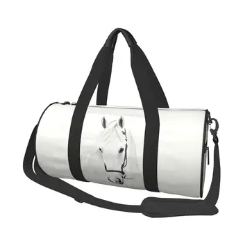 Бял кон спортни чанти животински готино голям фитнес чанта Оксфорд мъже дизайн чанта багаж реколта фитнес чанта