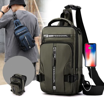 Водоустойчива случайна чанта за гърдите Мъже Многофункционална анти-кражба USB зареждане Мъже Crossbody чанта найлон платно пътуване гърдите чанта пакет мъжки