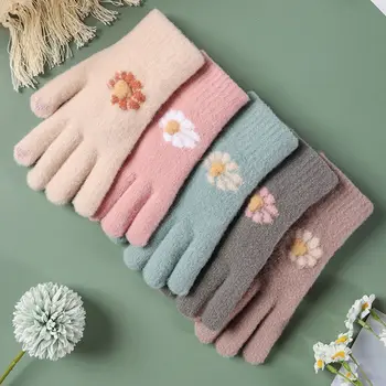 Дебели плетени ръкавици Нова мода руно плетени пълни пръсти ръкавици Ветроупорни жени ръкавици езда шофиране