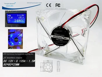 Нов ням Pengda Blueprint 8025 светлинен Led двойна топка мощност компютър случай 12V 8cm охлаждане Fan80 * 80 * 25MM